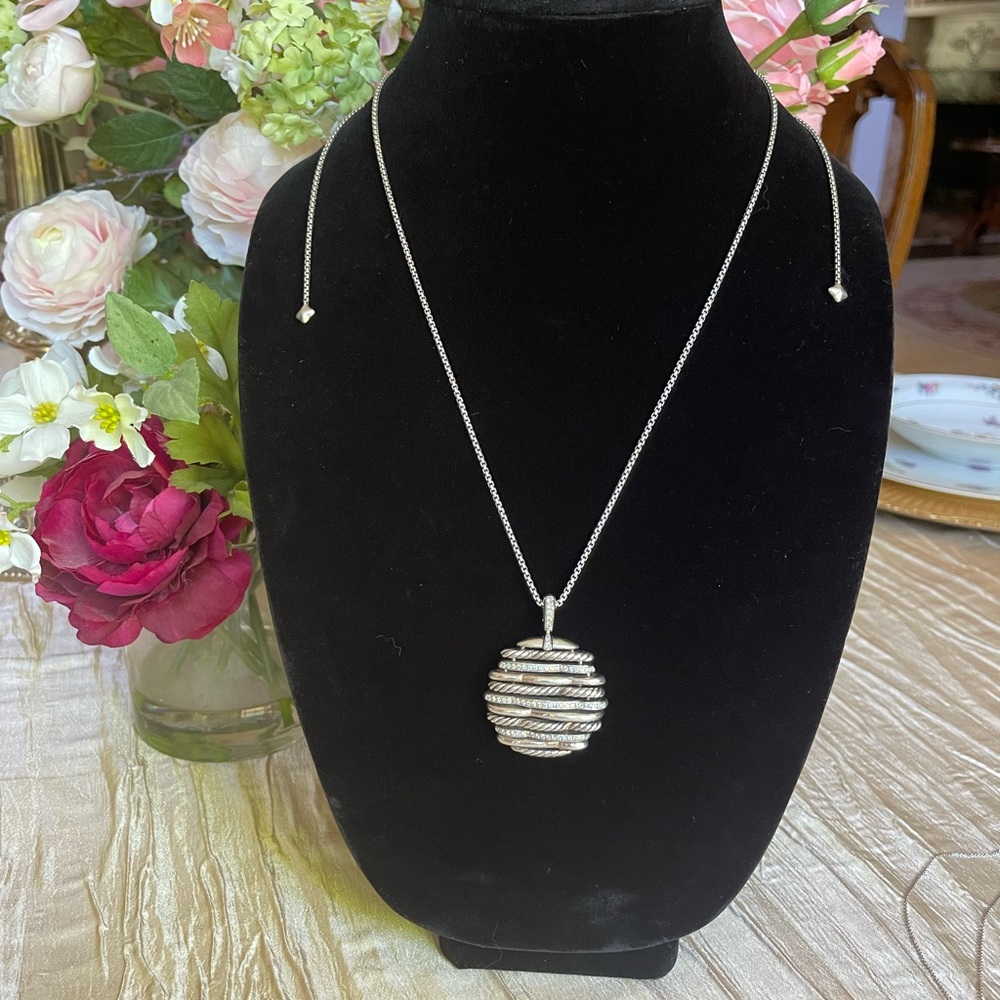 David Yurman adjustable necklace with sterling silver and Diamond pendant.